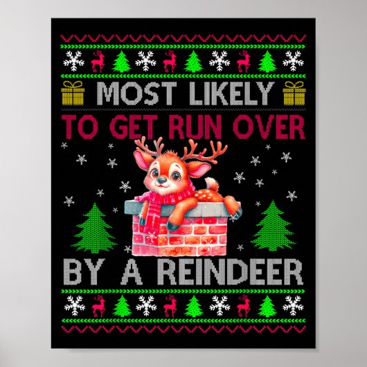 Most Likely To Get Run Over By A Reindeer Matching Poster (Voorkant)