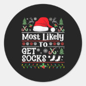 Most Likely To Get Socks - Family Christmas Pajama Ronde Sticker (Voorkant)
