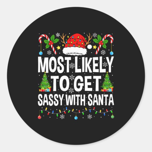 Most Likely To Get Sy With Santa Xmas Matching Chr Ronde Sticker (Voorkant)