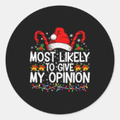 Most Likely To Give My Onion Funny Christmas Ronde Sticker (Voorkant)