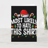 Most Likely To Hate Santa Hat Xmas Lights Christma Kaart (Voorkant)