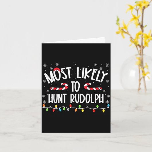 Most Likely To Hunt Rudolph Christmas Family Match Kaart (Gele Bloem)