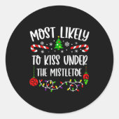Most Likely To Kiss Under Mistletoe Funny Family C Ronde Sticker (Voorkant)