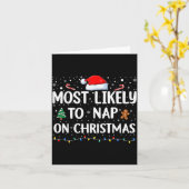 Most Likely To Nap On Christmas Family Christmas F Kaart (Gele Bloem)