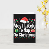 Most Likely To Nap On Christmas Family Funny Match Kaart (Gele Bloem)