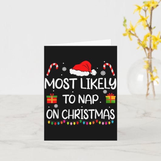 Most Likely To Nap On Christmas Family Funny Match Kaart (Gele Bloem)