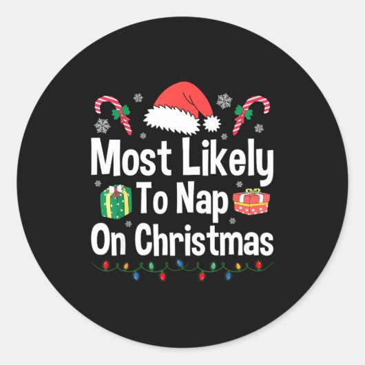 Most Likely To Nap On Christmas Family Funny Match Ronde Sticker (Voorkant)