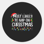 Most Likely To Nap On Christmas Funny Family Match Ronde Sticker (Voorkant)