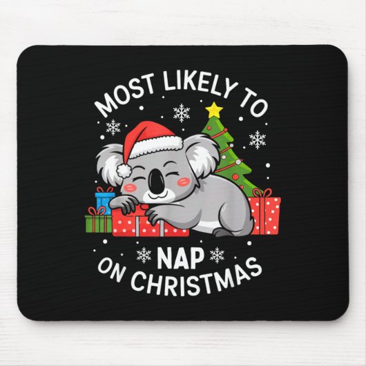 Most Likely To Nap On Christmas Funny Koala Xmas F Muismat (Voorkant)