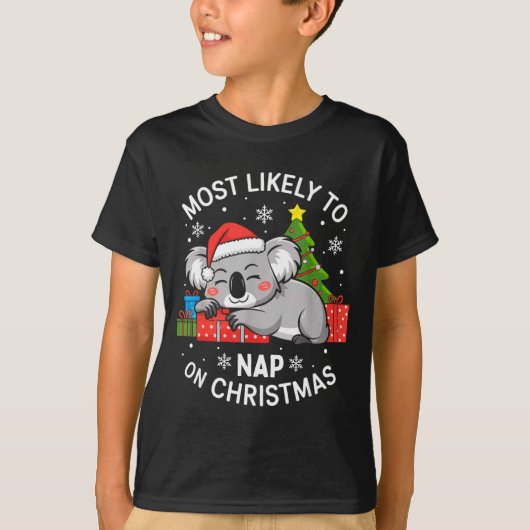 Most Likely To Nap On Christmas Funny Koala Xmas F T-shirt (Voorkant)