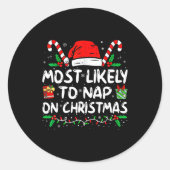 Most Likely To Nap On Christmas Funny Matching Fam Ronde Sticker (Voorkant)