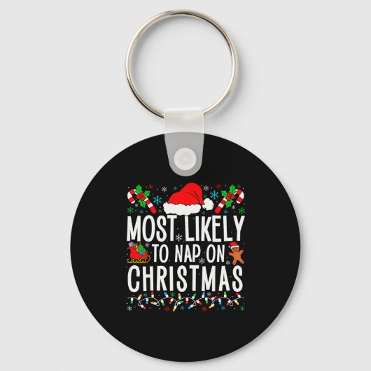 Most Likely To Nap On Christmas Funny Matching Fam Sleutelhanger (Voorkant)