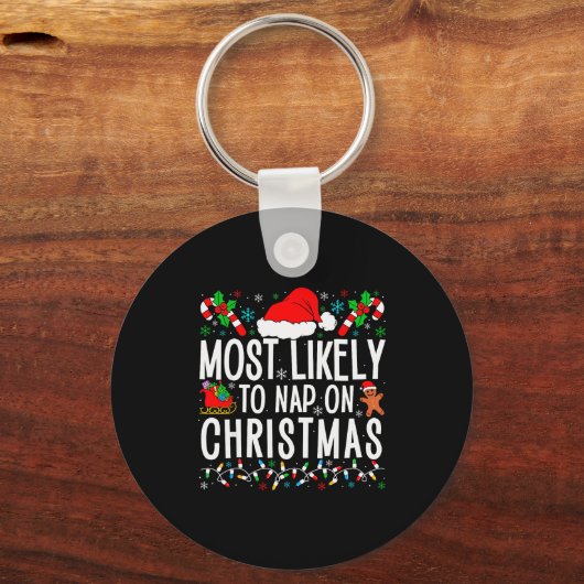 Most Likely To Nap On Christmas Funny Matching Fam Sleutelhanger (Voorkant)