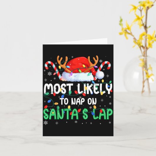 Most Likely To Nap On Santa's Lap Christmas Pajama Kaart (Gele Bloem)