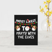 Most Likely To Party With The Elves Family Snowman Kaart (Gele Bloem)