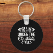 Most Likely To Peek Under The Tree  Sleutelhanger (Voorkant)