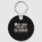 Most Likely To Pet The Reindeer Funny Christmas Sleutelhanger (Voorkant)