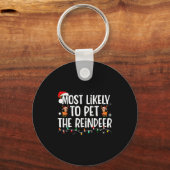 Most Likely To Pet The Reindeer Funny Christmas Sleutelhanger (Voorkant)