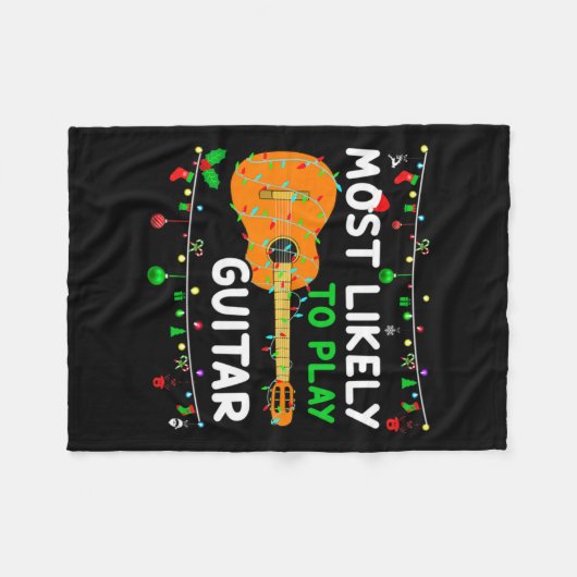 Most Likely To Play Guitar Christmas Funny Family  Fleece Deken (Voorkant (Horizontaal))