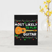 Most Likely To Play Guitar Christmas Funny Family Kaart (Gele Bloem)