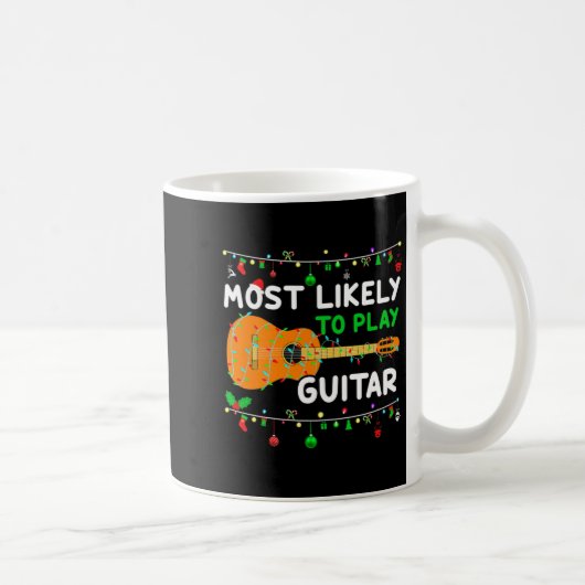 Most Likely To Play Guitar Christmas Funny Family  Koffiemok (Rechts)