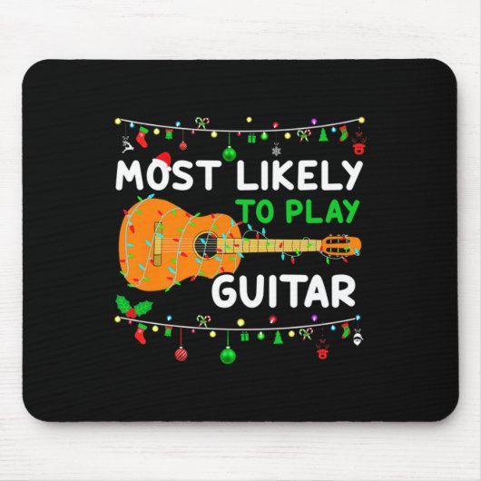 Most Likely To Play Guitar Christmas Funny Family  Muismat (Voorkant)