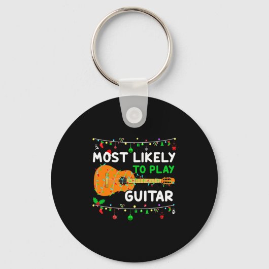 Most Likely To Play Guitar Christmas Funny Family Sleutelhanger (Voorkant)