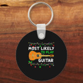 Most Likely To Play Guitar Christmas Funny Family Sleutelhanger (Voorkant)
