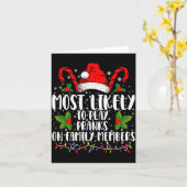 Most Likely To Play Pranks On Family Members Xmas  Kaart (Gele Bloem)