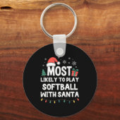 Most Likely To Play Softball With Santa Christmas Sleutelhanger (Voorkant)