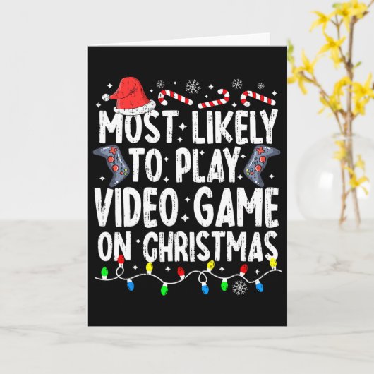 Most Likely To Play Video Game On Christmas Pajama Kaart (Gele Bloem)