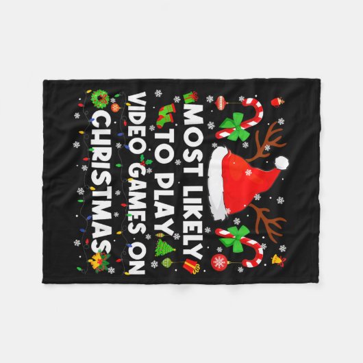 Most Likely To Play Video Game On Pjs Christmas Xm Fleece Deken (Voorkant (Horizontaal))