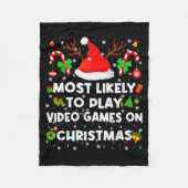 Most Likely To Play Video Game On Pjs Christmas Xm Fleece Deken (Voorkant)