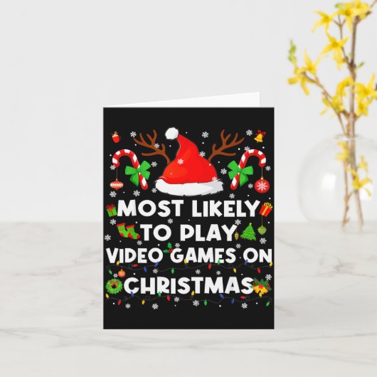 Most Likely To Play Video Game On Pjs Christmas Xm Kaart (Gele Bloem)