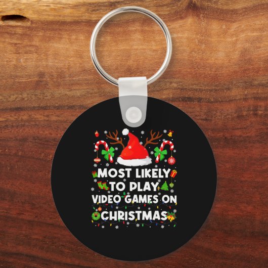 Most Likely To Play Video Game On Pjs Christmas Xm Sleutelhanger (Voorkant)