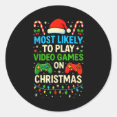 Most Likely To Play Video Games Christmas Shirts,  Ronde Sticker (Voorkant)