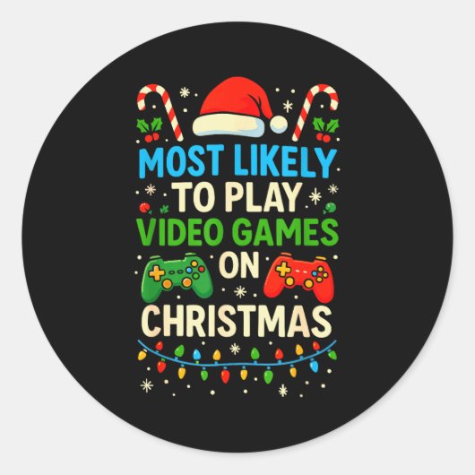 Most Likely To Play Video Games Christmas Shirts,  Ronde Sticker (Voorkant)
