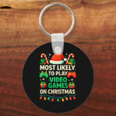 Most Likely To Play Video Games Christmas Shirts,  Sleutelhanger (Voorkant)