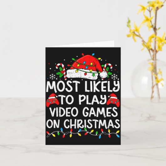 Most Likely To Play Video Games On Christmas Match Kaart (Gele Bloem)