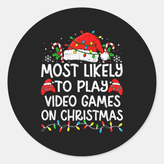 Most Likely To Play Video Games On Christmas Match Ronde Sticker (Voorkant)