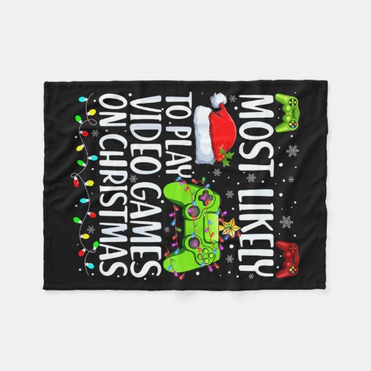 Most Likely To Play Video Games On Christmas Xmas  Fleece Deken (Voorkant (Horizontaal))