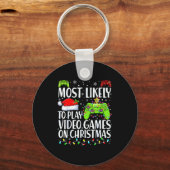 Most Likely To Play Video Games On Christmas Xmas Sleutelhanger (Voorkant)