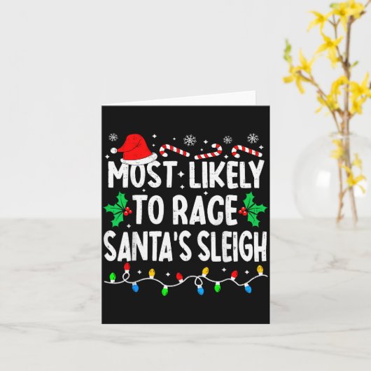 Most Likely To Race Santa's Sleigh Family Matching Kaart (Gele Bloem)