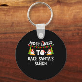 Most Likely To Race Santas Sleigh Funny Snowman Ch Sleutelhanger (Voorkant)