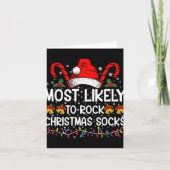 Most Likely To Rock Christmas Socks Funny Xmas T S Kaart (Voorkant)