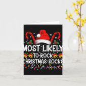 Most Likely To Rock Christmas Socks Funny Xmas T S Kaart (Gele Bloem)