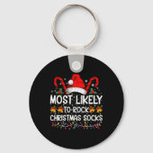 Most Likely To Rock Christmas Socks Funny Xmas T S Sleutelhanger (Voorkant)