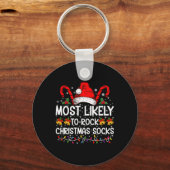 Most Likely To Rock Christmas Socks Funny Xmas T S Sleutelhanger (Voorkant)