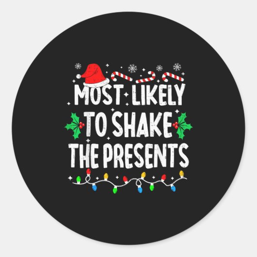 Most Likely To Shake The Family Matching Christmas Ronde Sticker (Voorkant)