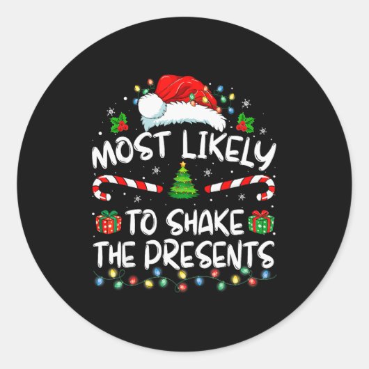 Most Likely To Shake The Family Matching Christmas Ronde Sticker (Voorkant)